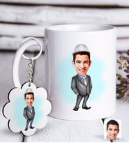 BK Gift Kişiye Özel Erkek Mühendis Karikatürlü Beyaz Kupa ve Anahtarlık Hediye Seti (Model 1)