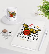 BK Gift Kişiye Özel Baterist Beyaz Defter Kalem Türk Kahvesi Fincanı Seti-2 (Model 1)