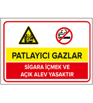 MIGNATIS - Patlayıcı Gazlar S*gara İçilmez Açık Alev Yasaktır Levhası - Sac Malzeme 35x50cm