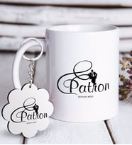 BK Gift Kişiye Özel Mesleki Patron Beyaz Kupa ve Anahtarlık Hediye Seti-2 (Model 1)