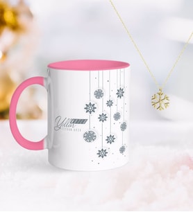 BK Gift Kişiye Özel Yılbaşı Mutlu Yıllar Pembe Kupa ve Kar Tanesi Kolye-10 (Model 1)