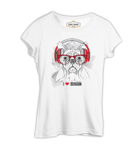 Köpek - Müzik Beyaz Kadın Tshirt