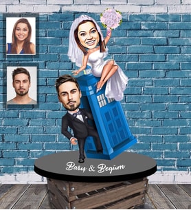 Kişiye Özel Gelin Damat  Karikatürlü Ahşap Biblo  Mod-3