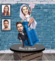 Kişiye Özel Gelin Damat  Karikatürlü Ahşap Biblo  Mod-3