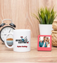 Anestezi Uzmanı Beyaz Kupa Bardak ve Kırmızı Mini Fotoğraf Çerçevesi