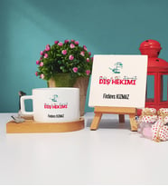 Diş Hekimleri Günü Hediyesi Kişiye Özel Diş Hekimi Ahşap Altlıklı Fincan ve Dekoratif Taş Baskı Seti