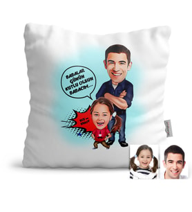 BK Gift Kişiye Özel Baba Kız Karikatür  Yastık  2