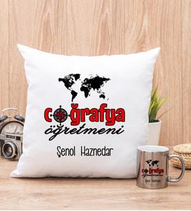 Coğrafya Öğretmeni Yastık ve Silver Kupa Bardak