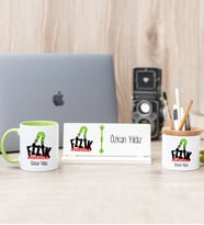 Fizik Mühendisi Yeşil Kupa Bardak Kalemlik Ve Masa İsimliği Hediye Seti