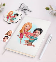 BK Gift Kişiye Özel Sevgili Karikatürlü Beyaz Defter Kalem ve Anahtarlık Hediye Seti-19 (Model 1)