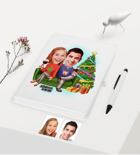 BK Gift Kişiye Özel Yılbaşı Temalı Sevgililer Karikatürlü Beyaz Defter Kalem Seti - 4