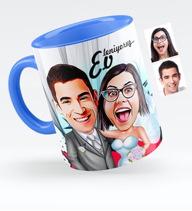 BK Gift Kişiye Özel Evleniyoruz Karikatürlü Mavi Kupa Bardak  5