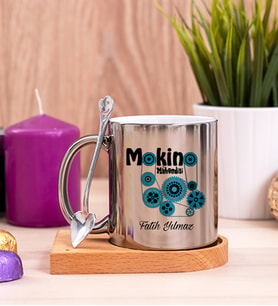 Makine Mühendisi Ahşap Altlıklı Silver Kupa Bardak