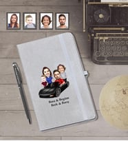 Kişiye Özel Aile Karikatürlü Gri Defter Kalem Hediye Seti   Mod-8