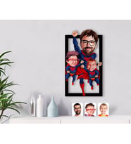 BK Gift Kişiye Özel Süper Baba 2 Çocuk Karikatürlü 3D Ahşap Tablo-1