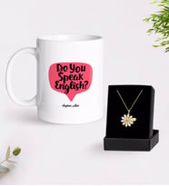 BK Gift Kişiye Özel İngilizce Öğretmeni Beyaz Kupa ve Papatya Kolye Hediye Seti-14 (Model 1)