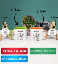 İkili Yeşil Turuncu Kişiye Özel Sevgililer Günü Hediyesi Kupa Bardak Anahtarlık Hediye Seti