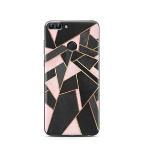 Pembe Geometri Tasarımlı Süper Şeffaf Silikon Telefon Kılıfı Huawei P Smart 