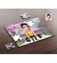 BK Gift Kişiye Özel Erkek Halterci Karikatürlü Ahşap Puzzle-1