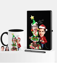 BK Gift Kişiye Özel Yılbaşı Sevgililer Karikatürlü Siyah Defter Kalem Kupa Seti - 1