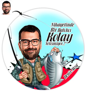 BK Gift Kişiye Özel Bay Balıkçı Karikatür Baskılı Yaş Pasta İçin Yenilebilir Şekerli Kağıt  1(Sadece Kağıt)