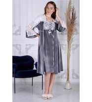 Duchesse 7008 Gri  Kadife Hamile Lohusa Gecelik Sabahlık Takım