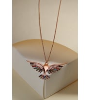 Gümüş Zirkon Taşlı Zümrüdüanka Kuşu Tasarım Kolye (Rose)