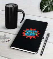 BK Gift Kişiye Özel Süper Baba Siyah Defter Kalem Termos Mug Seti-2 (Model 1)