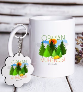 BK Gift Kişiye Özel Mesleki Orman Mühendisi Beyaz Kupa ve Anahtarlık Hediye Seti (Model 1)