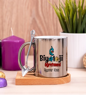 Biyoloji Öğretmeni Ahşap Altlıklı Silver Kupa Bardak