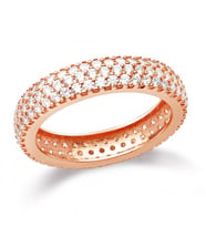 Üç Sıra Taşlı Gümüş Tam Tur Yüzük Pembe tgy17p