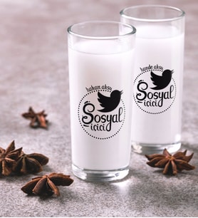 BK Gift Kişiye Özel Renkli Baskılı Sosyal İçici İkili Rakı Bardağı Seti-1 (Beyaz)