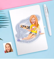 BK Gift Kişiye Özel Bayan Karikatürlü Beyaz Defter ve Kalem Hediye Seti-42
