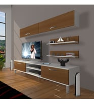 Decoraktiv Eko 5 Slm Dvd Krom Ayaklı Tv Ünitesi Tv Sehpası (Beyaz - Ceviz)