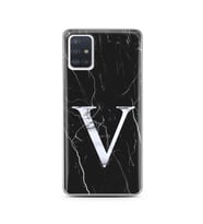 Samsung A51 Siyah Mermer Harf Tasarımlı Telefon Kılıfı V-Harfi 