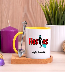 Hostes Ahşap Altlıklı Sarı Kupa Bardak