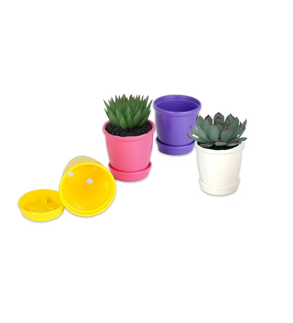 Mini Renkli Plastik Kakts Saks 4 Adet, Sukulent Saks, Tabakl Mini Saks