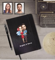 Kişiye Özel Sevgili Karikatürlü Siyah Defter Kalem Hediye Seti  Model 9