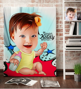 BK Gift Kişiye Özel Kız Bebek Karikatür Kanvas Tablo 70x100cm 1