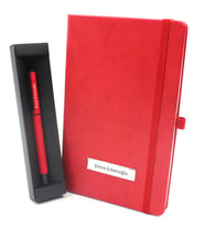 Kişiye Özel Kırmızı Defter & Mat Roller Kalem Hediye Seti (Kırmızı)