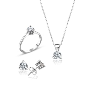 Swarovski Taşlı " TEK TAŞ " Model Tasarım Gümüş Set