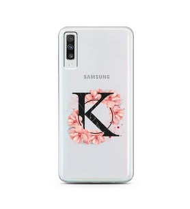 Pembe Çiçekli Harf Tasarım Süper Şeffaf Silikon Telefon Kılıfı Samsung A70 K-Har