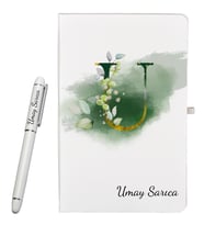 Kjişiye Özel Hazırlanmış Harf Tasarımlı Hediye Defter ve Roller Kalem Seti
