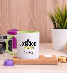 Maden Mühendisi Ahşap Altlıklı Mumlu Yeşil Kupa Bardak
