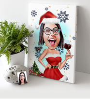 BK Gift Kişiye Özel Yılbaşı Temalı Bayan Karikatürlü Kanvas Tablo (30x50cm.) - 2