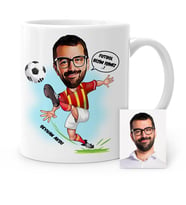BK Gift Kişiye Özel Futbolcu Sarı Kırmızı Karikatür Beyaz Kupa Bardak  1