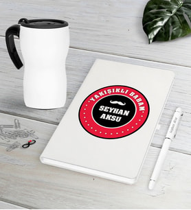BK Gift Kişiye Özel Yakışıklı Babam Beyaz Defter Kalem Termos Mug Seti-1 (Model 1)