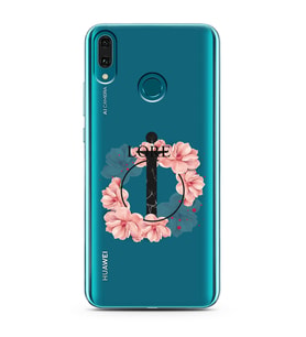 Pembe Çiçekli Harf Tasarım Süper Şeffaf Silikon Telefon Kılıfı Huawei Y9 (2019) 
