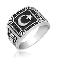 Ervanur Gümüş Kaplama Ay Yıldız Bayrak Erkek Yüzük