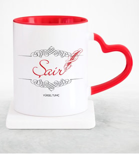 BK Gift Kişiye Özel Mesleki Şair Kırmızı Kalpli Kupa Bardak